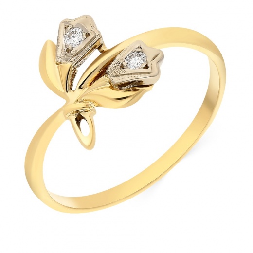 Кольцо из комбинированного золота 750 пробы c 2 бриллиантами 063761 фото 1