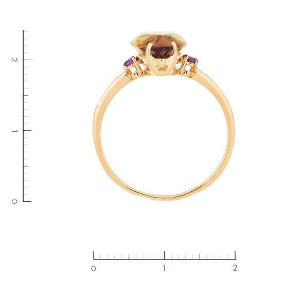 Кольцо из красного золота 585 пробы c 1 аметрином и камнями синтетическими, Л30133732 за 13090