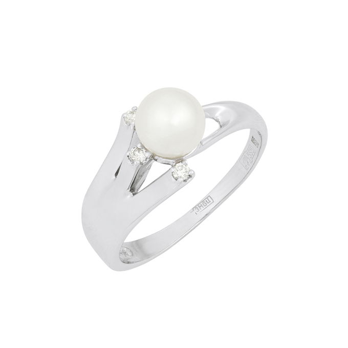 Кольцо из золота 585 пробы c бриллиантами и культивированным жемчугом, Л 4306 6899 за 49520