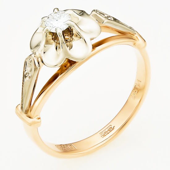 Кольцо из комбинированного золота 585 пробы c 1 бриллиантом, Л48033048 за 26530