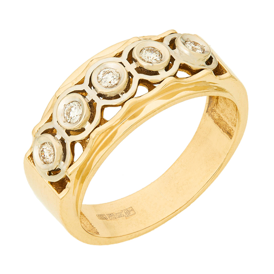 Кольцо из комбинированного золота 585 пробы c 5 бриллиантами, Л49018511 за 62930