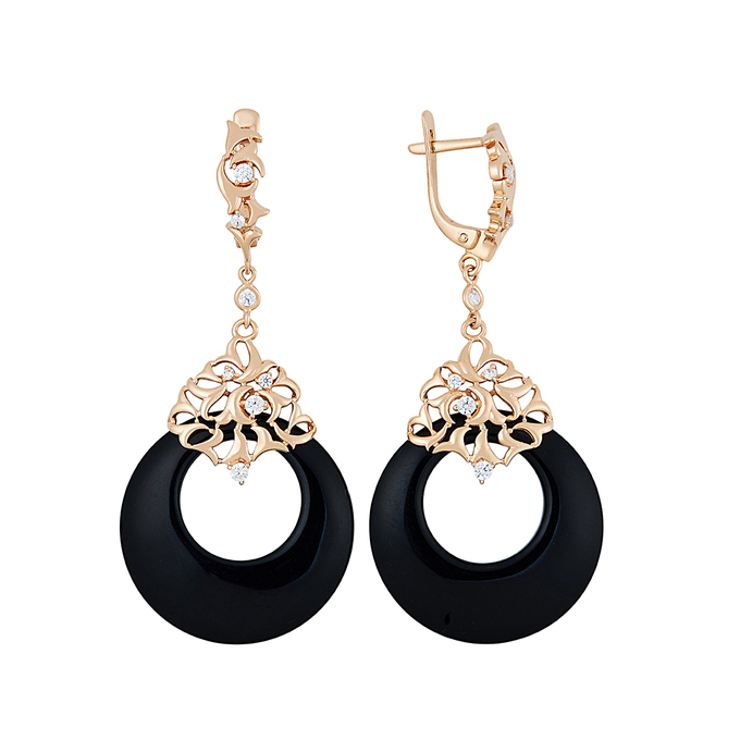 Серьги из золота 585 пробы c агатами и фианитами, Л 2211 9695 за 99680