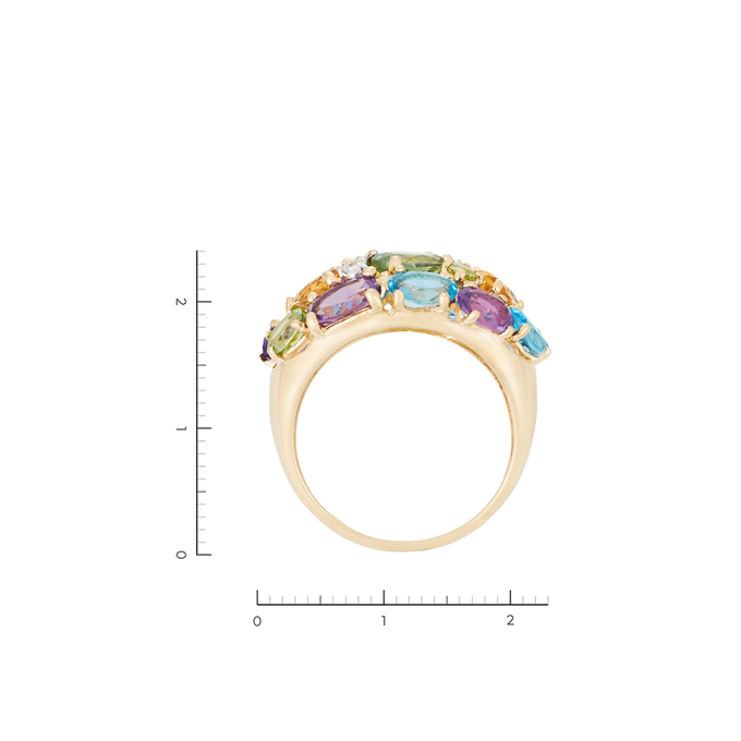 Кольцо из золота 585 пробы c 1 бриллиантом и 8 топазами и 3 цитринами и 4 хризолитами и 4 аметистами, Л 2808 1518 за 72400