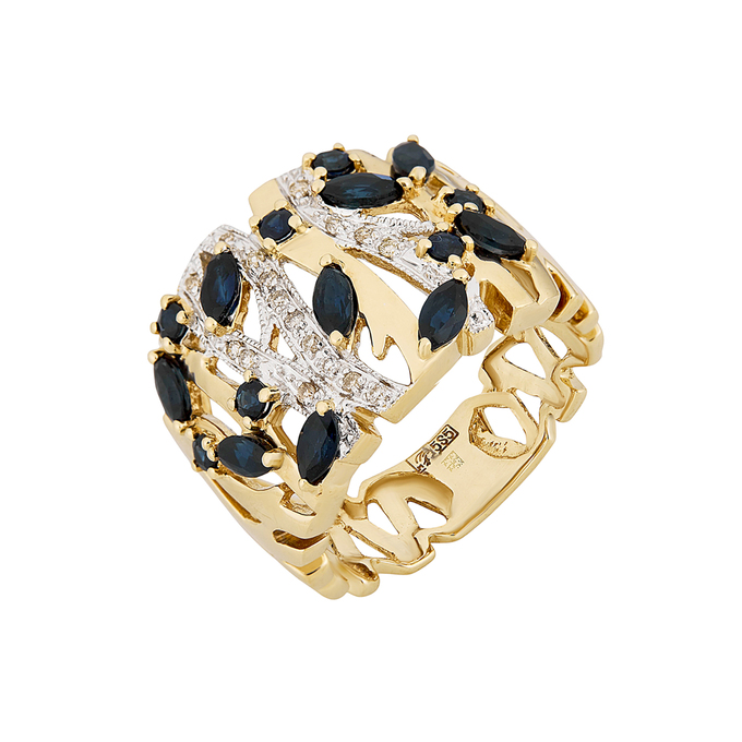 Кольцо из золота 585 пробы c сапфирами и бриллиантами, Л 7503 0204 за 69900