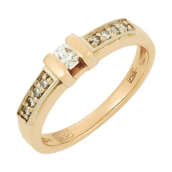 Кольцо из комбинированного золота 585 пробы c 9 бриллиантами, Л48056540 за 31430