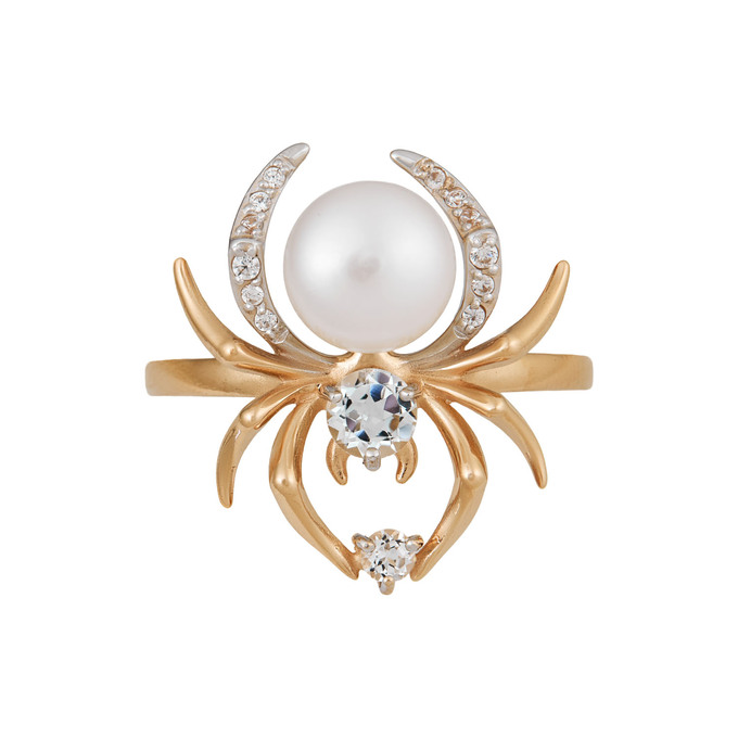 Кольцо из золота 585 пробы c топазами, культивированным жемчугом и фианитами, Л 6002 5950 за 29200