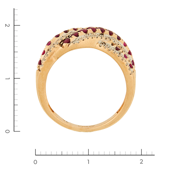 Кольцо из красного золота 585 пробы c 26 рубинами и 48 бриллиантами, Л76008989 за 27900