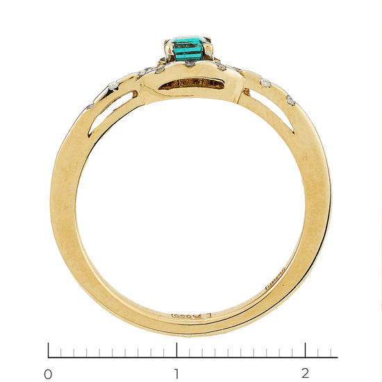 Кольцо из желтого золота 585 пробы c 1 синт. изумрудом и 9 бриллиантами, Л28085525 за 11550