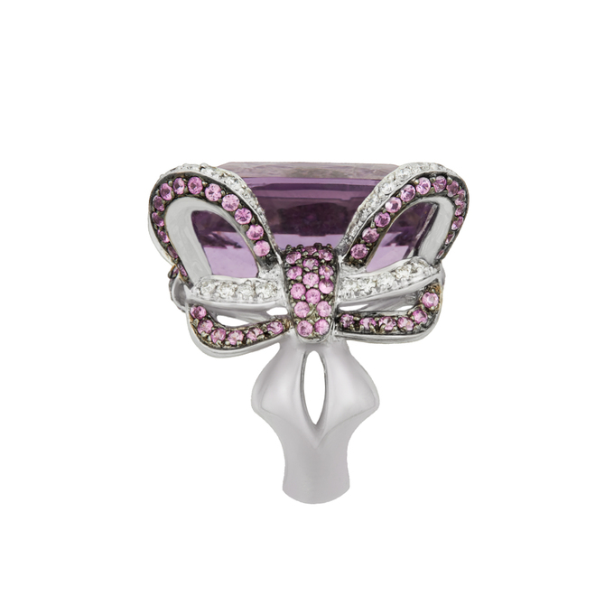 Кольцо из золота 750 пробы c аметистом, бриллиантами и цветными сапфирами, Л 4302 7616 за 420000