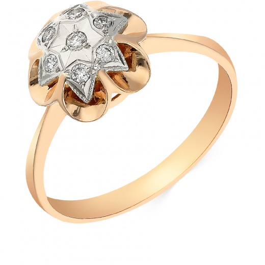 Кольцо из комбинированного золота 585 пробы c 7 бриллиантами 062018 фото 1