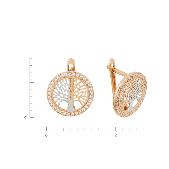 Серьги из комбинированного золота 585 пробы c 66 фианитами
