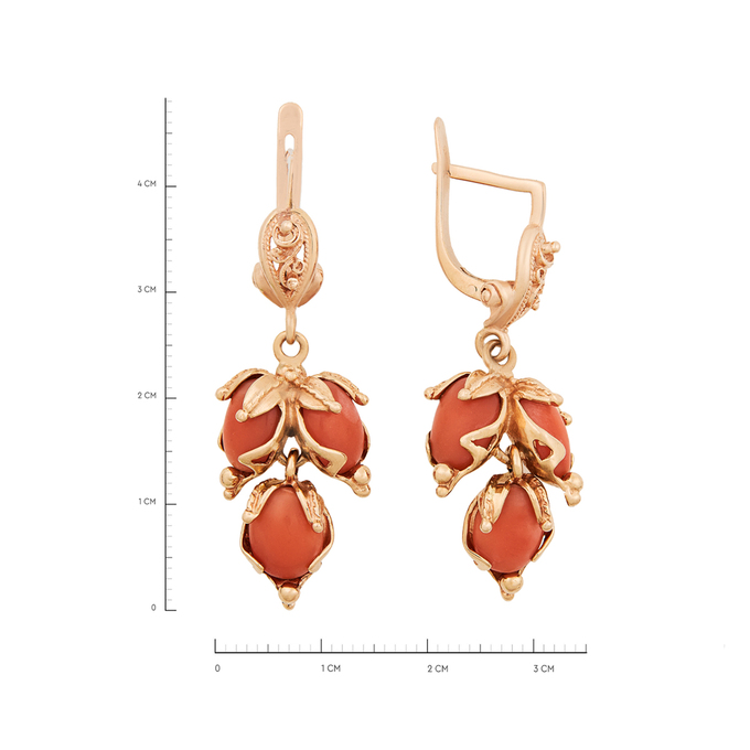 Серьги из золота 585 пробы c кораллами, К 0000 3639 за 125000