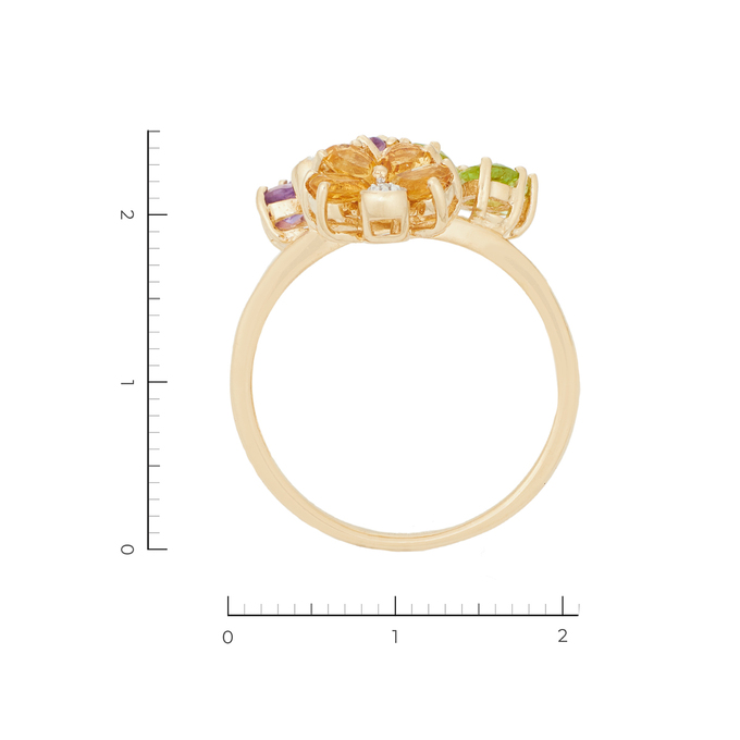 Кольцо из комбинированного золота 585 пробы c 3 бриллиантами и 4 аметистами и 4 хризолитами и 4 цитринами, Л 2807 6583 за 21600