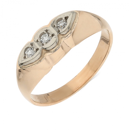 Кольцо из комбинированного золота 583 пробы c 3 бриллиантами, ЦО0059871 за 13000