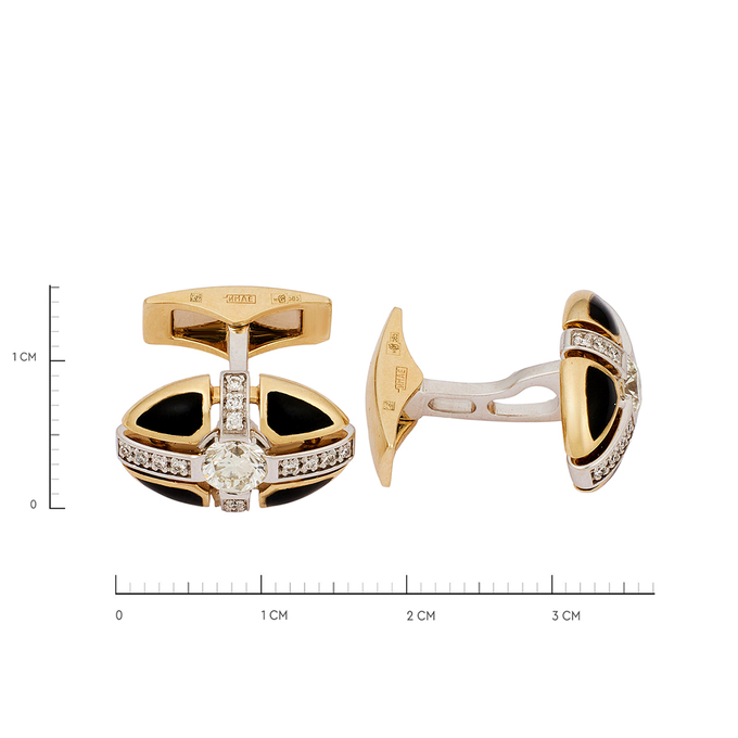 Запонки из золота 585 пробы c бриллиантами и ониксами, Ц О007 0848 за 247680