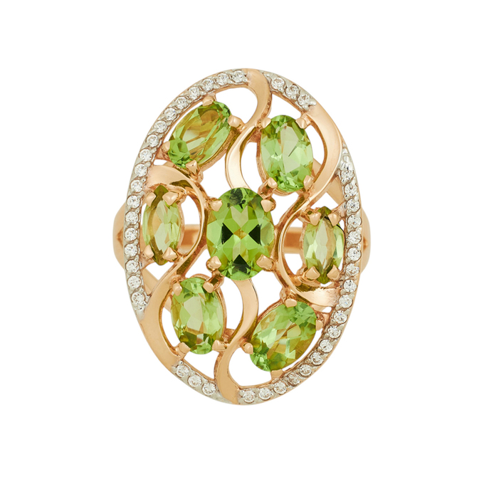 Кольцо из золота 585 пробы c хризолитами и фианитами, Л 3309 7535 за 52640