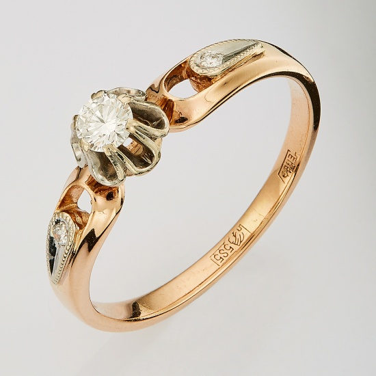 Кольцо из комбинированного золота 585 пробы c 3 бриллиантами, Л20025887 за 22225
