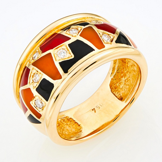 Кольцо из желтого золота 750 пробы c 7 бриллиантами и эмалями, Л23149455 за 91 900 ₽
