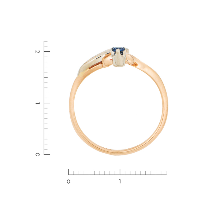 Кольцо из комбинированного золота 585 пробы c 3 бриллиантами и 1 сапфиром, Л 4507 3277 за 18320