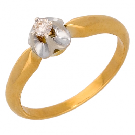 Кольцо из комбинированного золота 750 пробы c 1 бриллиантом 012163 фото 1