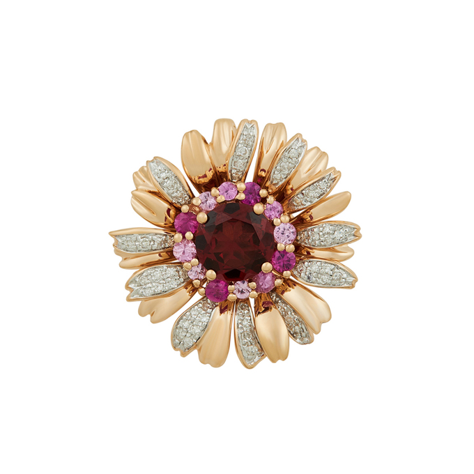 Подвеска из золота 585 пробы c гранатом, цветными сапфирами и бриллиантами, Л 2811 6890 за 39600