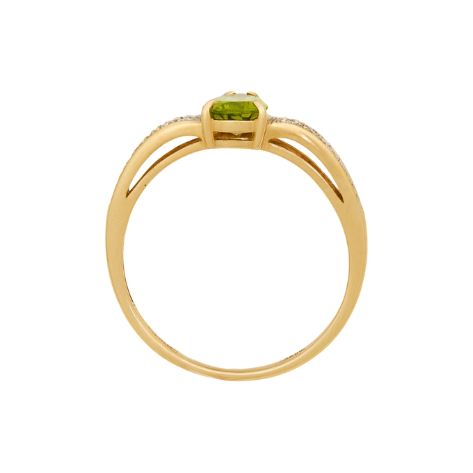 Кольцо из золота 585 пробы c хризолитом и бриллиантами, Л 2810 8785 за 34320