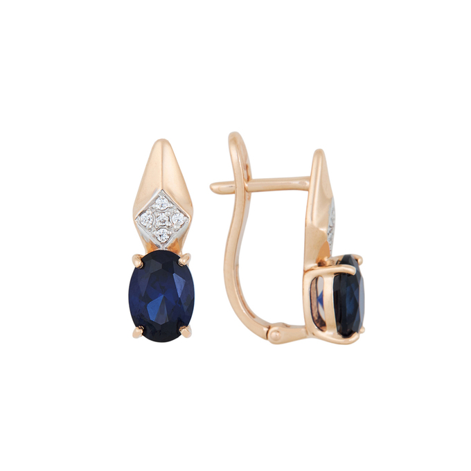 Серьги из золота 585 пробы c синт. сапфирами и фианитами, Л 3506 8157 за 23840