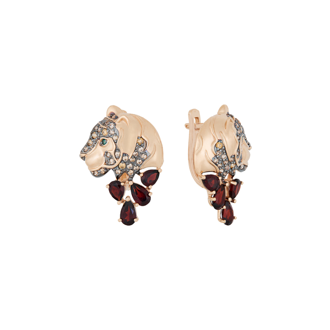 Серьги из золота 585 пробы c гранатами и синт.камнями, Л 3706 3440 за 42560