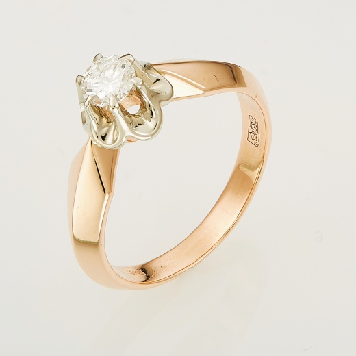 Кольцо из комбинированного золота 583 пробы c 1 бриллиантом Л43039875 фото 1