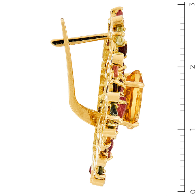 Серьги из желтого золота 750 пробы c 24 бриллиантами и аметистами и гранатами и родолитами и турмалинами и хризолитами и цитринами, Л 2808 3285 за 119000