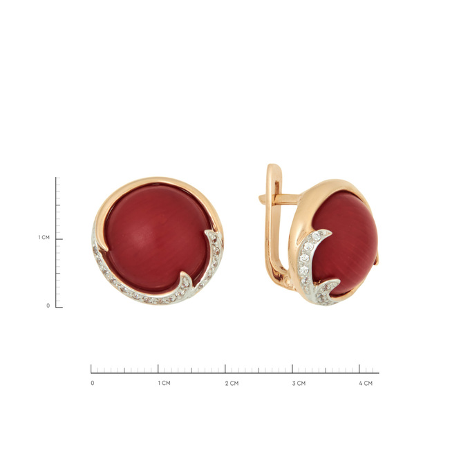 Серьги из золота 585 пробы с фианитами и кораллами, Ц О007 3288 за 63500