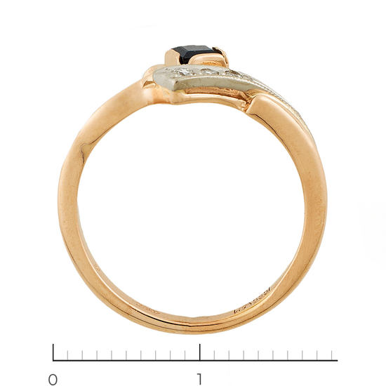 Кольцо из комбинированного золота 585 пробы c 3 бриллиантами и 1 сапфиром, Л35061073 за 12250