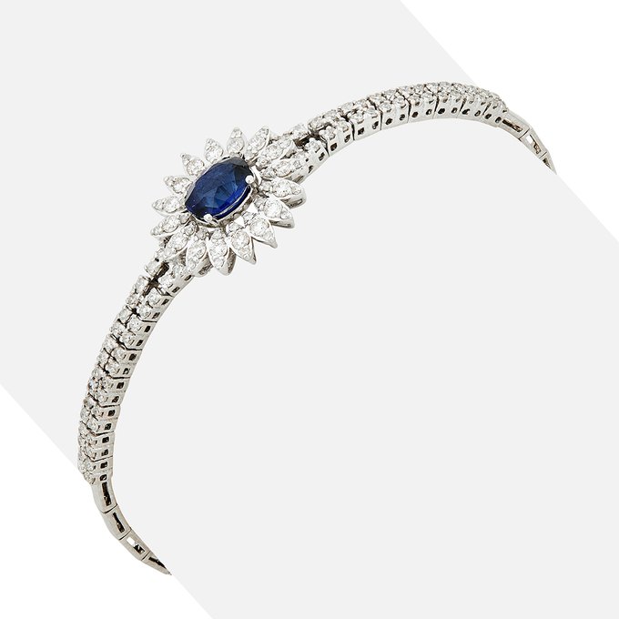 Браслет из золота 750 пробы c бриллиантами и синтетическим сапфиром