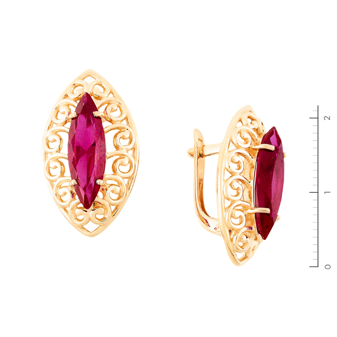 Серьги из красного золота 585 пробы c корундами