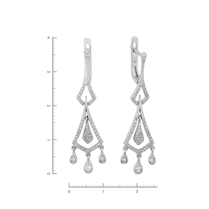 Серьги из золота 585 пробы c 1 фианитом, 118 бриллиантами и 5 топазами
