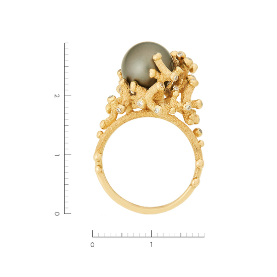 Кольцо из желтого золота 750 пробы c 40 бриллиантами и 1 культ. жемчугом, Л43055768 за 97000