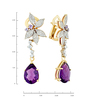 Серьги из золота 585 пробы c аметистами, бриллиантами и синтетическими камнями