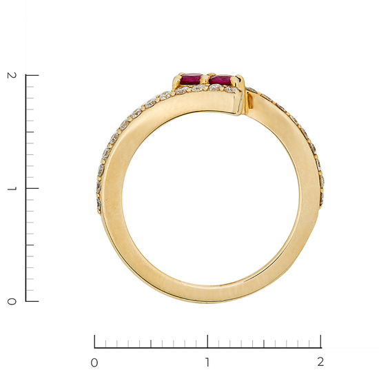 Кольцо из желтого золота 585 пробы c 26 бриллиантами и 2 рубинами, Л28089718 за 42000