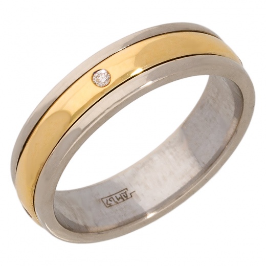 Кольцо обручальное из комбинированного золота 585 пробы c 4 бриллиантами 012065 фото 1