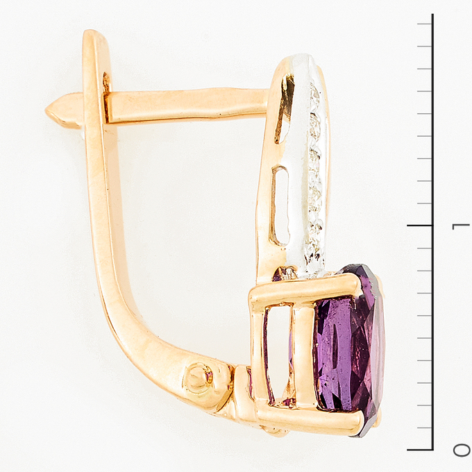 Серьги из золота 585 пробы c 10 бриллиантами и 2 аметистами