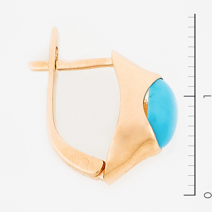 Серьги из красного золота 585 пробы c 2 бирюзой
