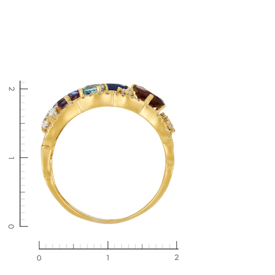 Кольцо из желтого золота 585 пробы c 99 бриллиантами и 1 аметистом и 1 гранатом и 1 синт. сапфиром и 1 топазом, Л58042201 за 62800