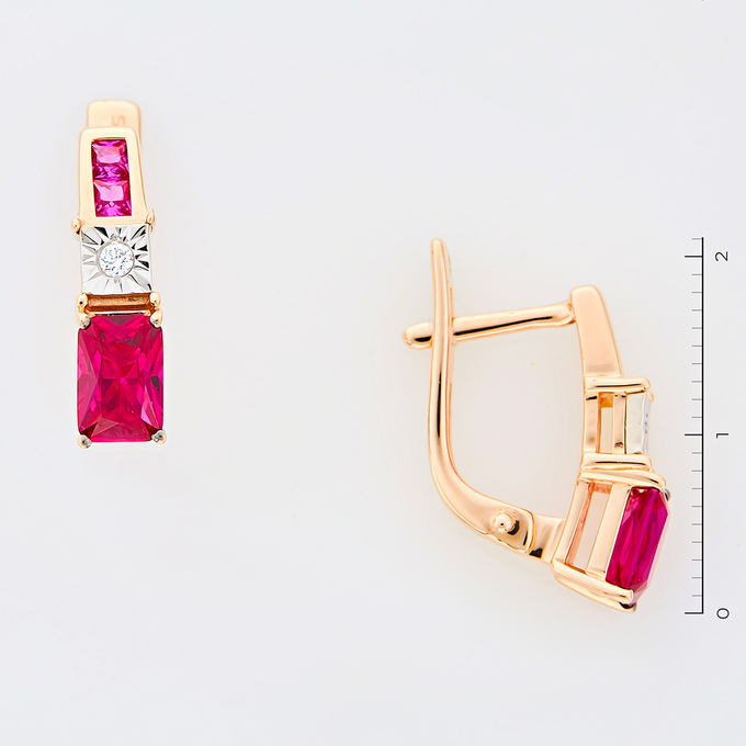 Серьги из золота 585 пробы c 2 бриллиантами и корундами