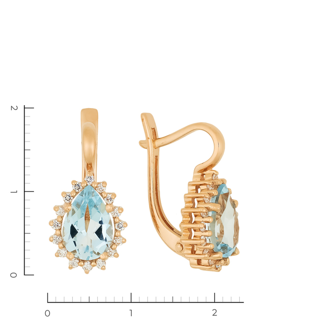 Серьги из красного золота 585 пробы c 2 топазами и 32 фианитами, Л 3910 5403 за 29120
