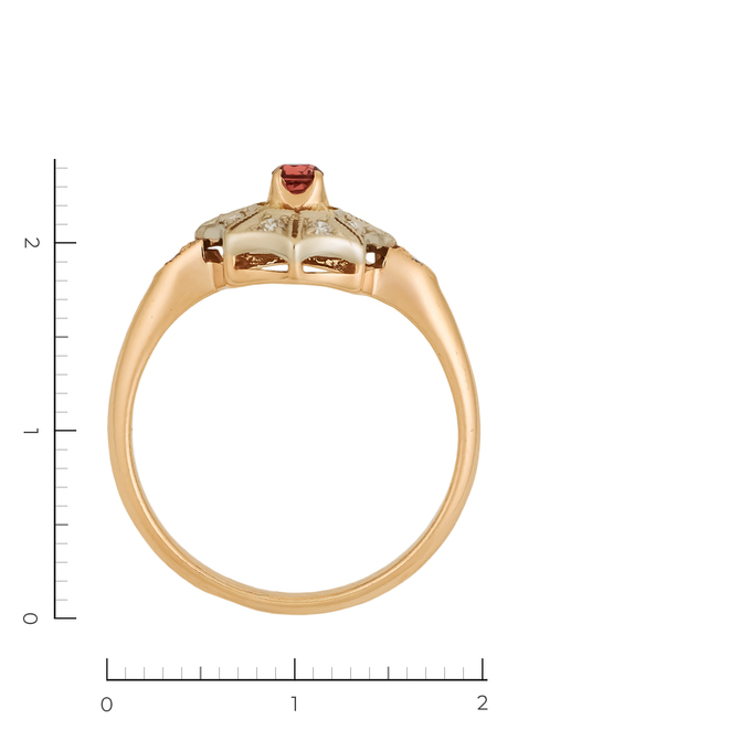 Кольцо из комбинированного золота 585 пробы c 10 бриллиантами и 1 гранатом, Л 1809 3018 за 30800