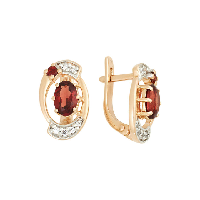 Серьги из золота 585 пробы с гранатами и фианитами, Л 1116 2694 за 38100