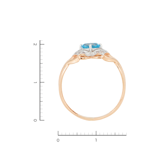 Кольцо из красного золота 585 пробы c 1 топазом и 12 фианитами, Л22118225 за 12000