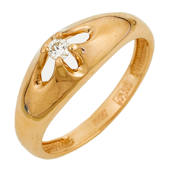 Кольцо из красного золота 585 пробы c 1 бриллиантом, Л11141306 за 13250