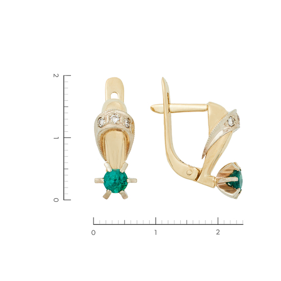 Серьги из комбинированного золота 585 пробы c 6 бриллиантами и 2 изумрудами, Л62016048 за 38430