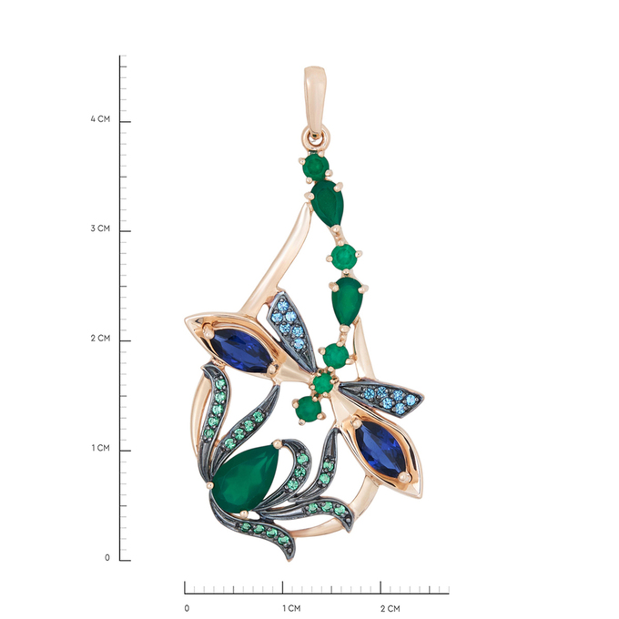 Подвеска из золота 585 пробы c хризопразами, синтетическими сапфирами и синтетическими камнями, Л 5104 0962 за 36880